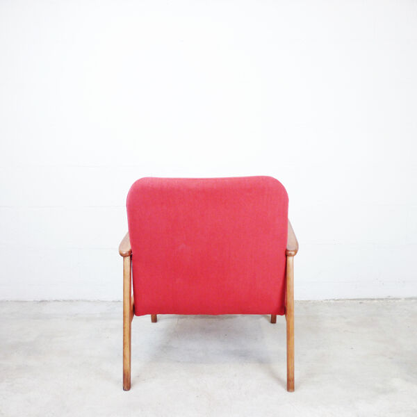 Fauteuil compas rouge pieds en bois