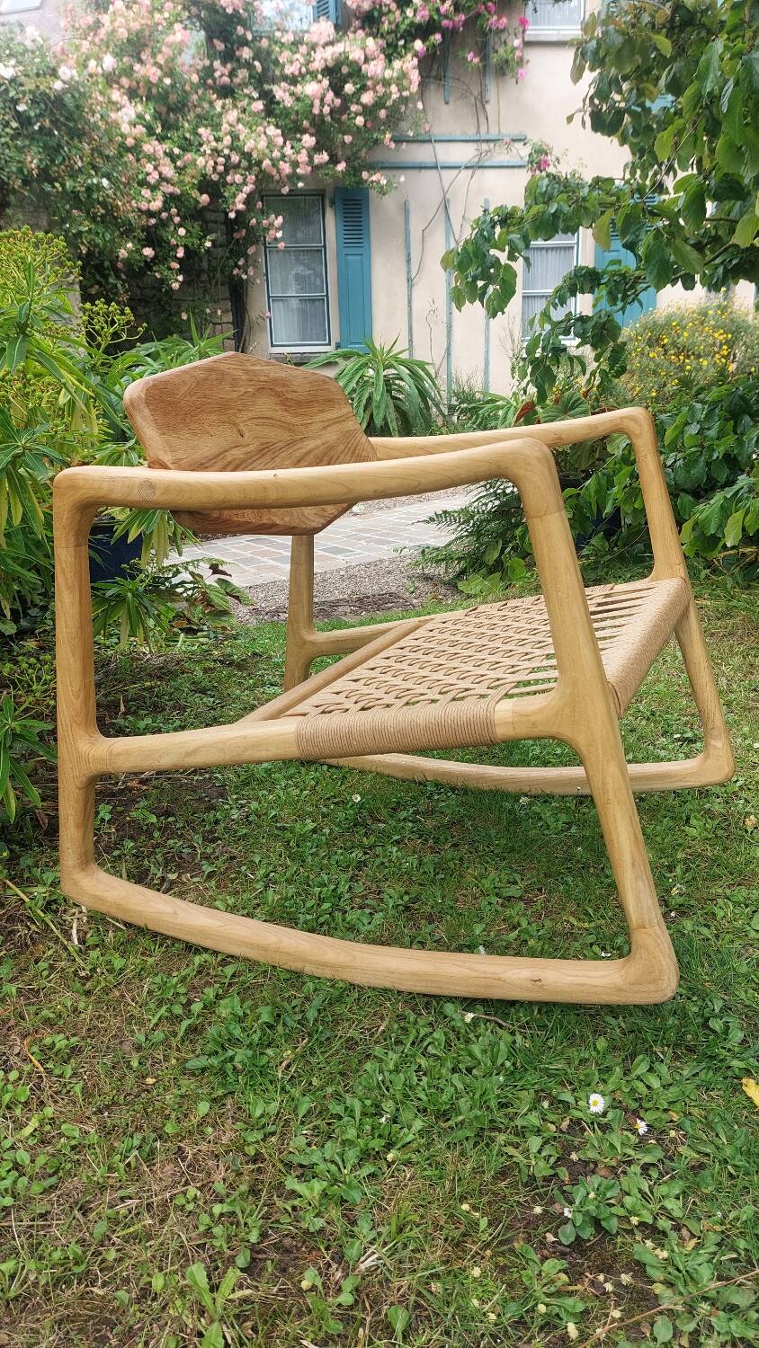 Rocking chair in oak and Danish rope