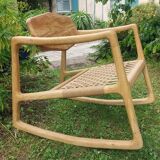 Rocking chair en chêne et corde danoise