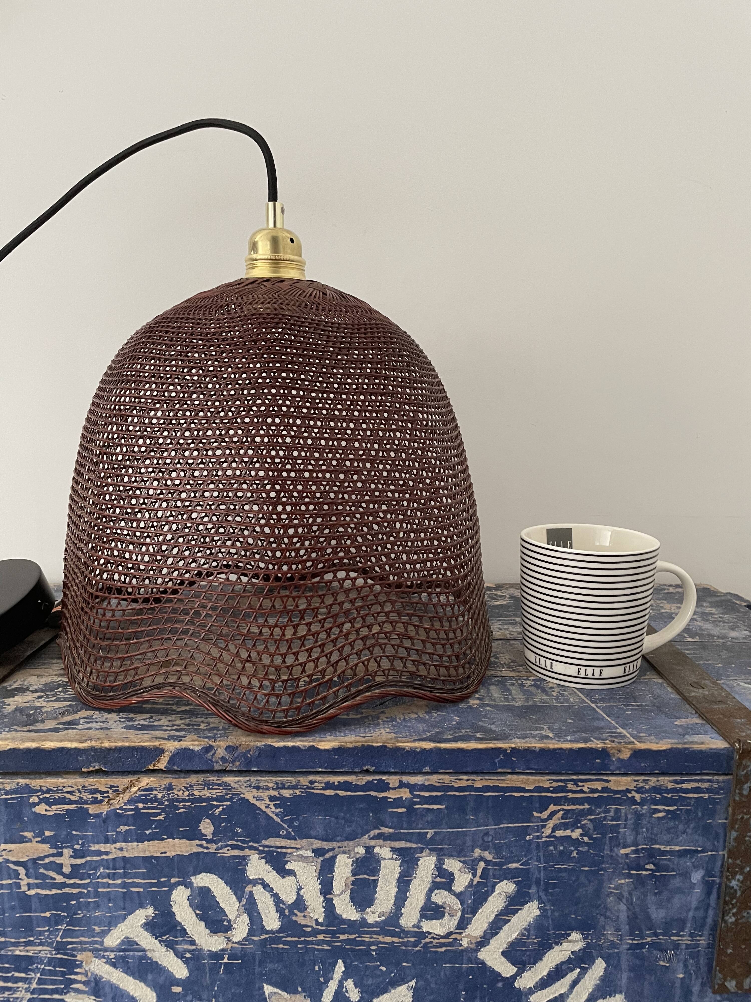 Vintage braided wicker suspension electrified to nine