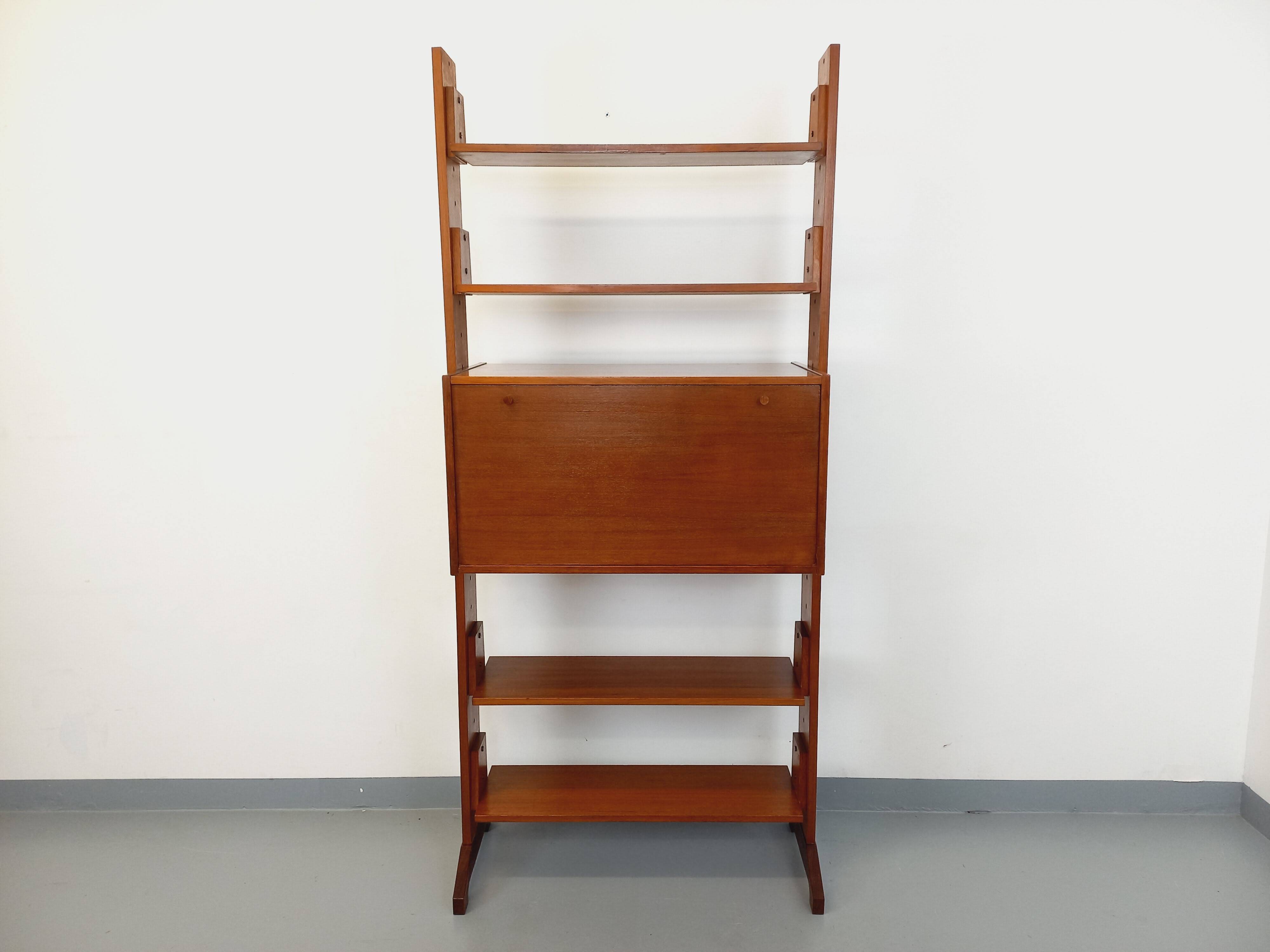 Vintage modular secretary shelf bookcase in teak from the 60s