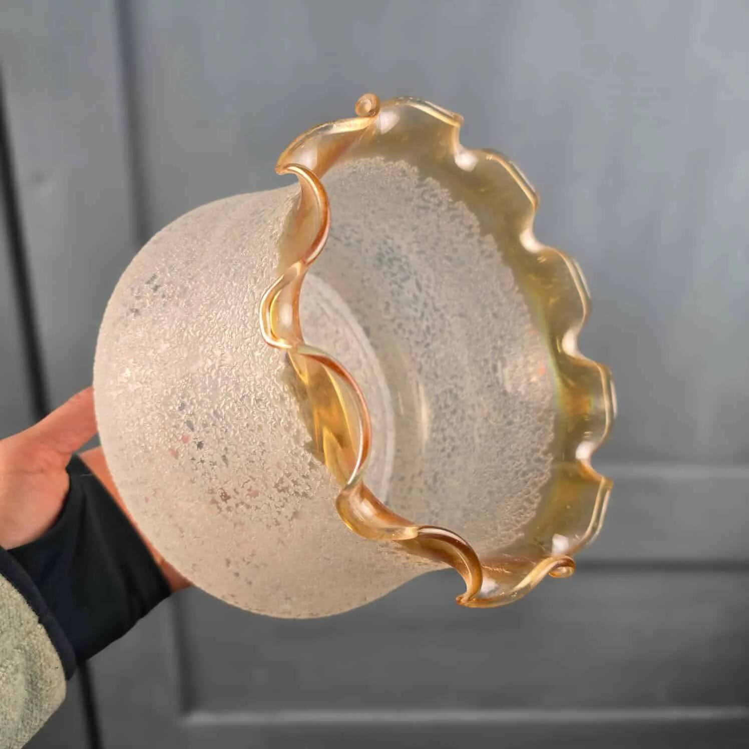 Vintage globe lampshade frosted amber scalloped retro