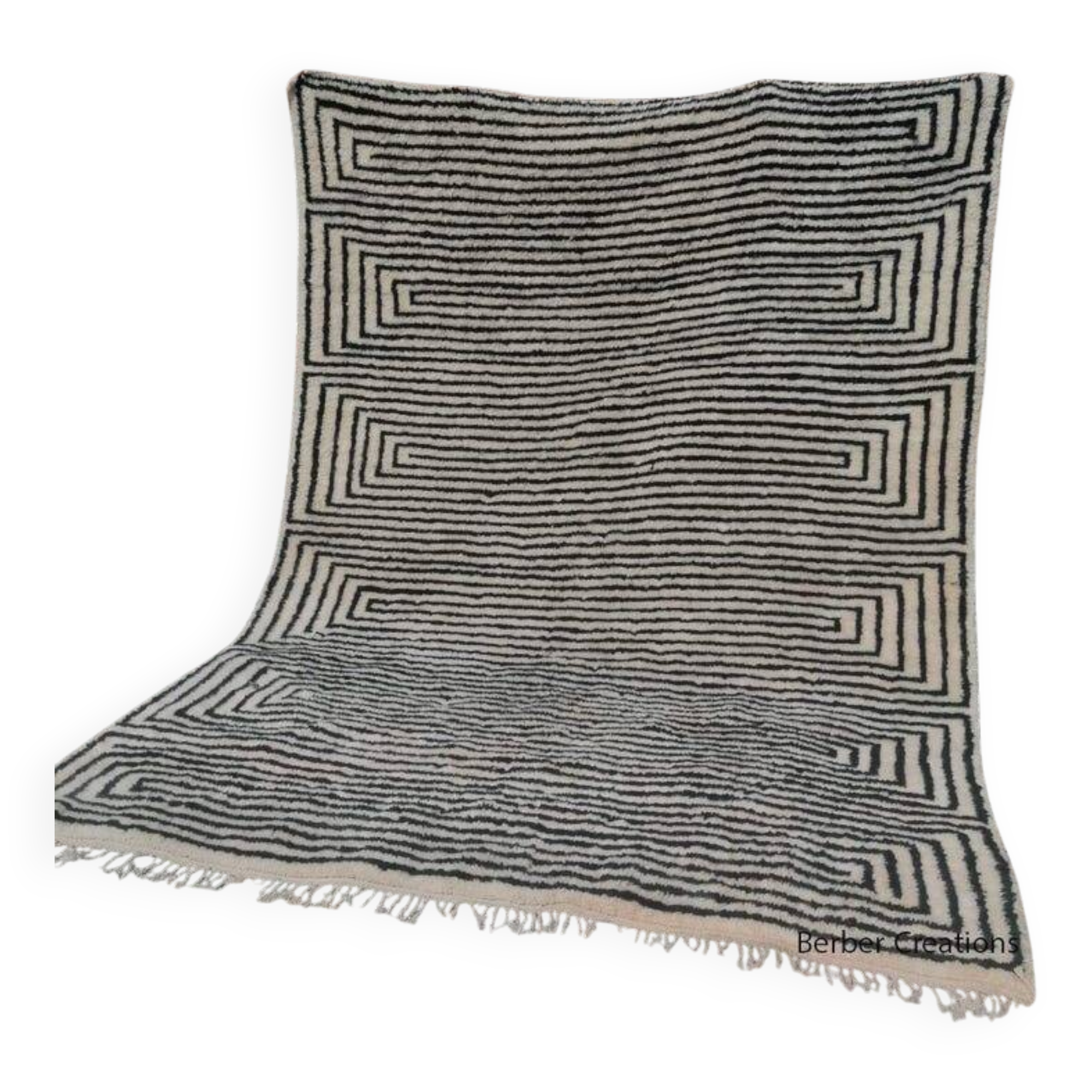 Handwoven natural wool rug 3/4 m