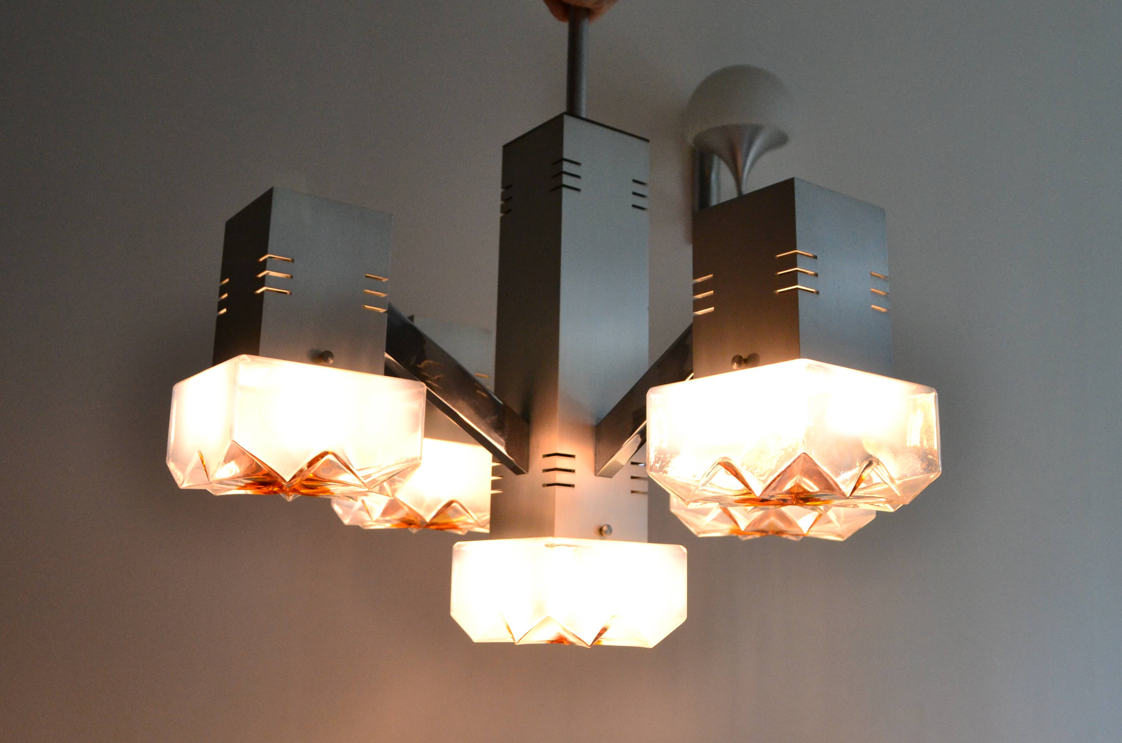 Lustre cubique Sciolari Chrome verre de Murano 60/70s