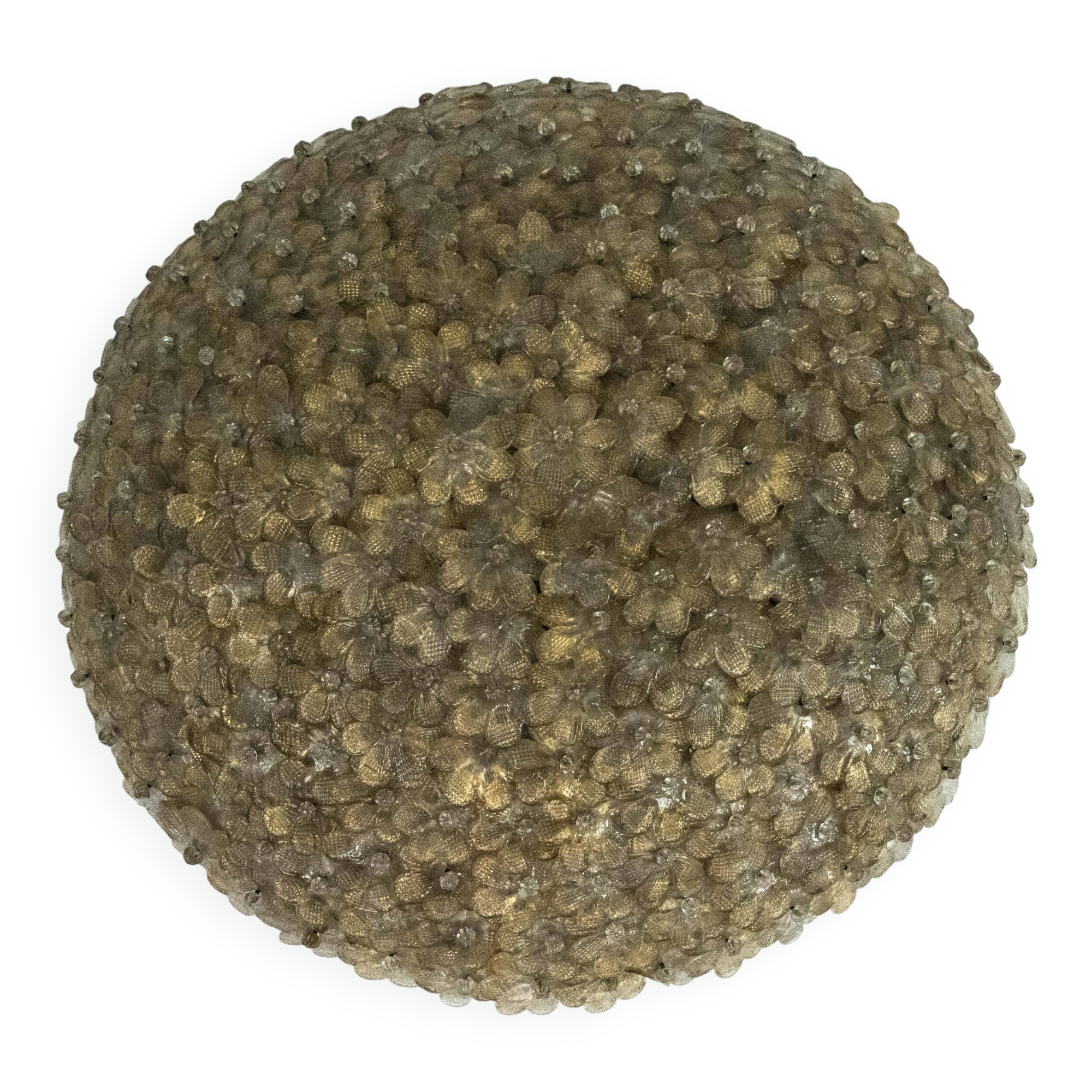 Seguso, XLarge Mid-century Gold Murano glass flowers ceiling lamp. Italy 19