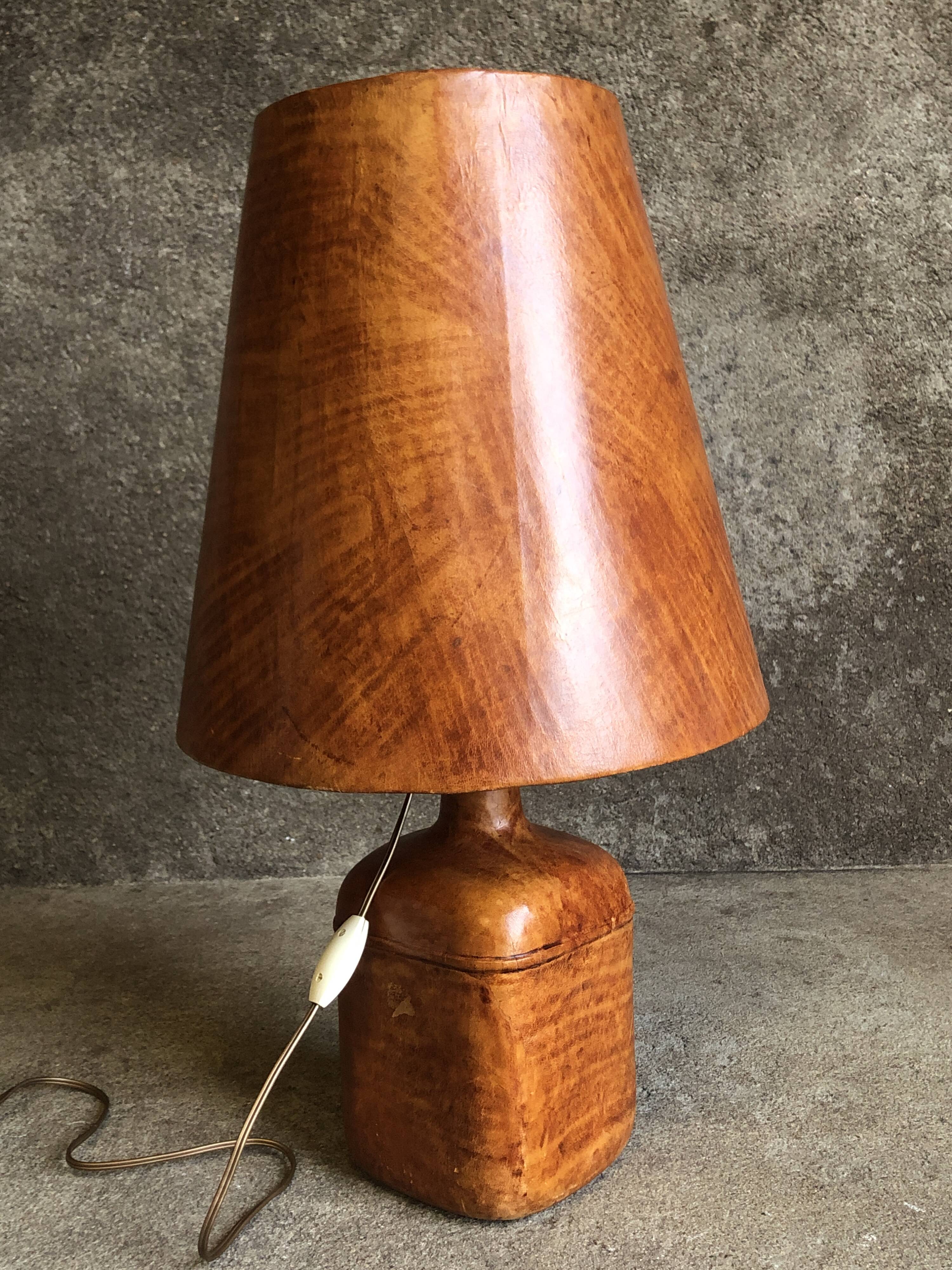 Large vintage leather lamp