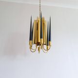 Modern mid-century brass chandelier Reflex Pierre Forssell Skultuna, Sweden