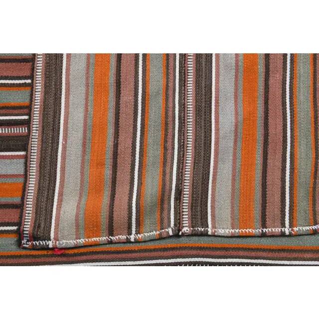 Vintage Turkish Hand-Knotted Wool Cotton Orange Kilim Rug 252x280