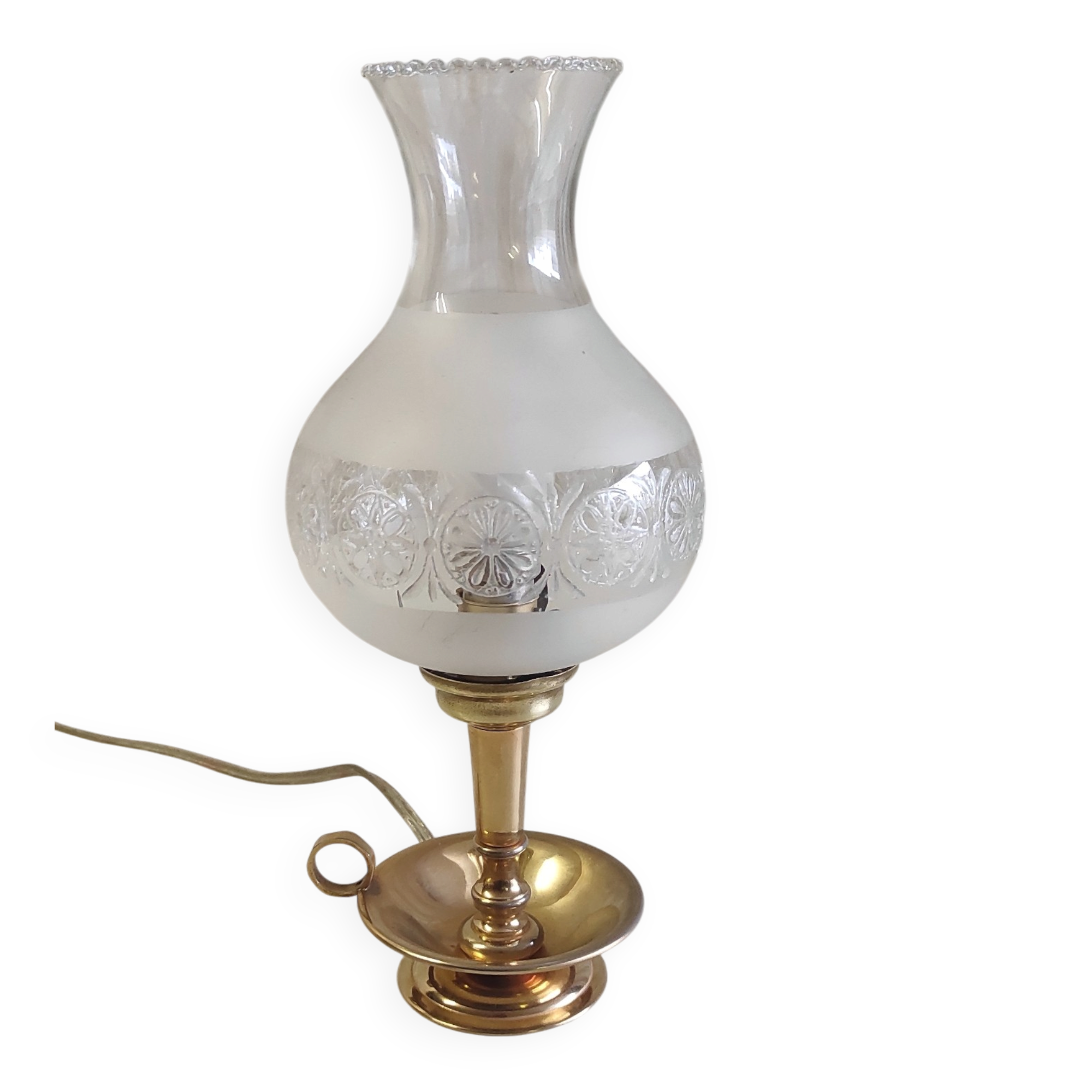 Table lamp in gilded brass and glass - mid 20th century.