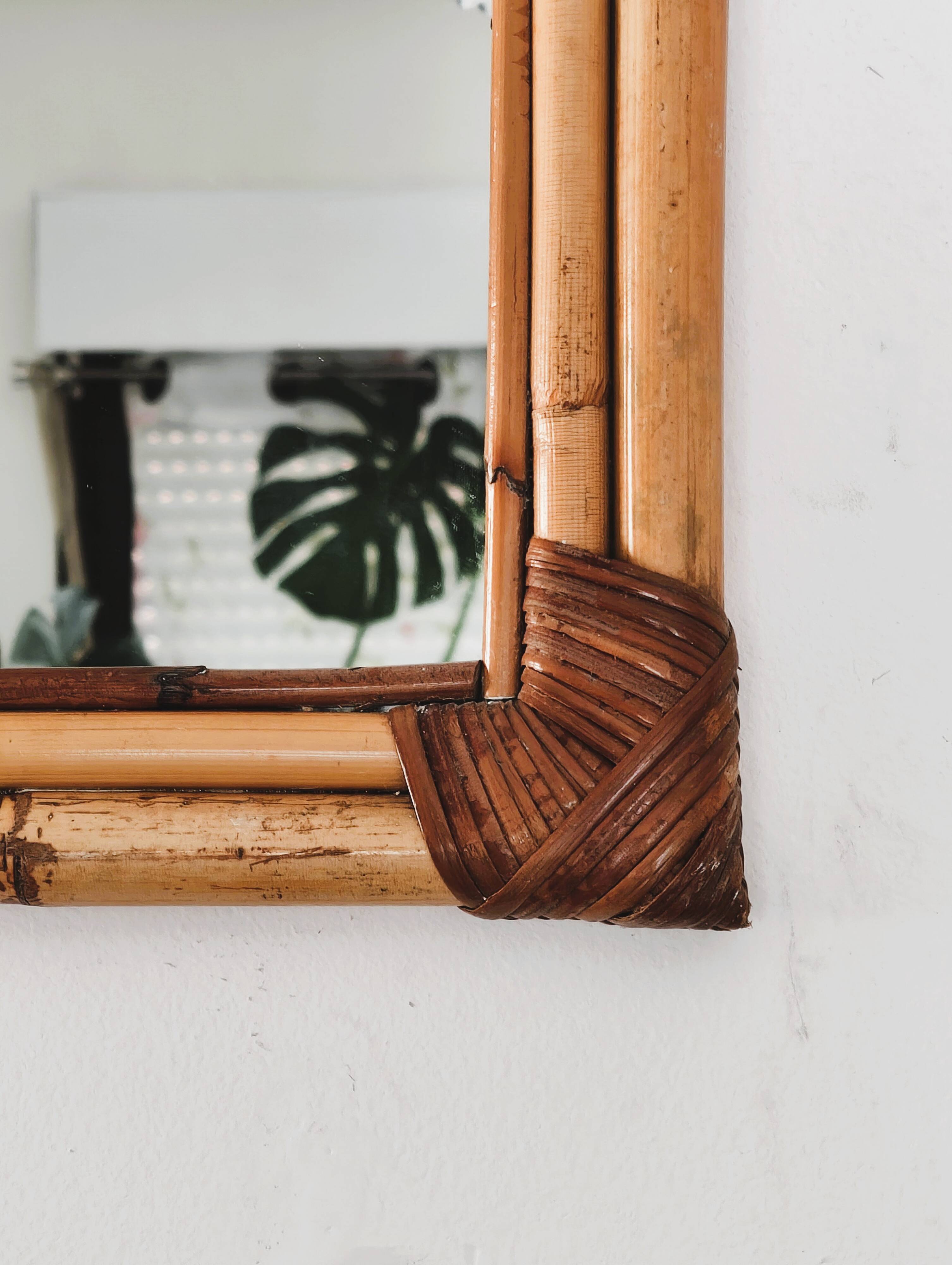 Woven bamboo mirror in natural tone