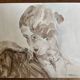 Watercolor painting signed female portrait “sapphire ring”