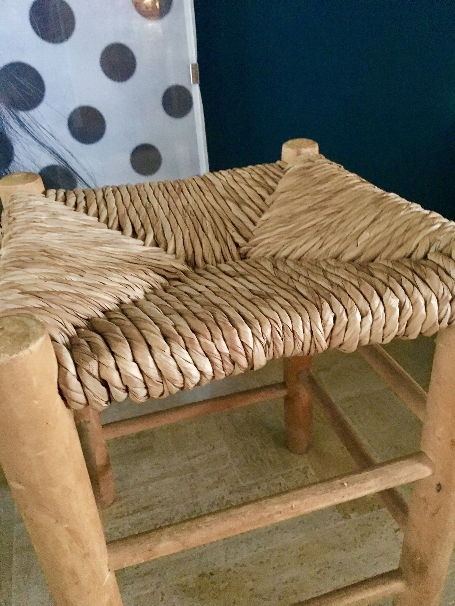 Wood and straw stool