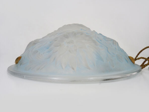 Suspension vasque bleu art déco 1 feu, en pâte de verre, année 30