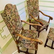 Pair of antique armchairs in Henri II / Neo-Renaissance style + footrest