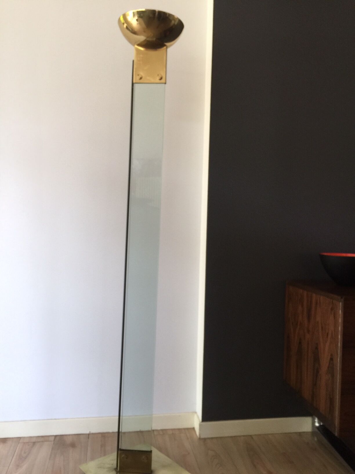 Glass and brass floor lamp by Max Baguara for Lamperti, Italy, 1970s