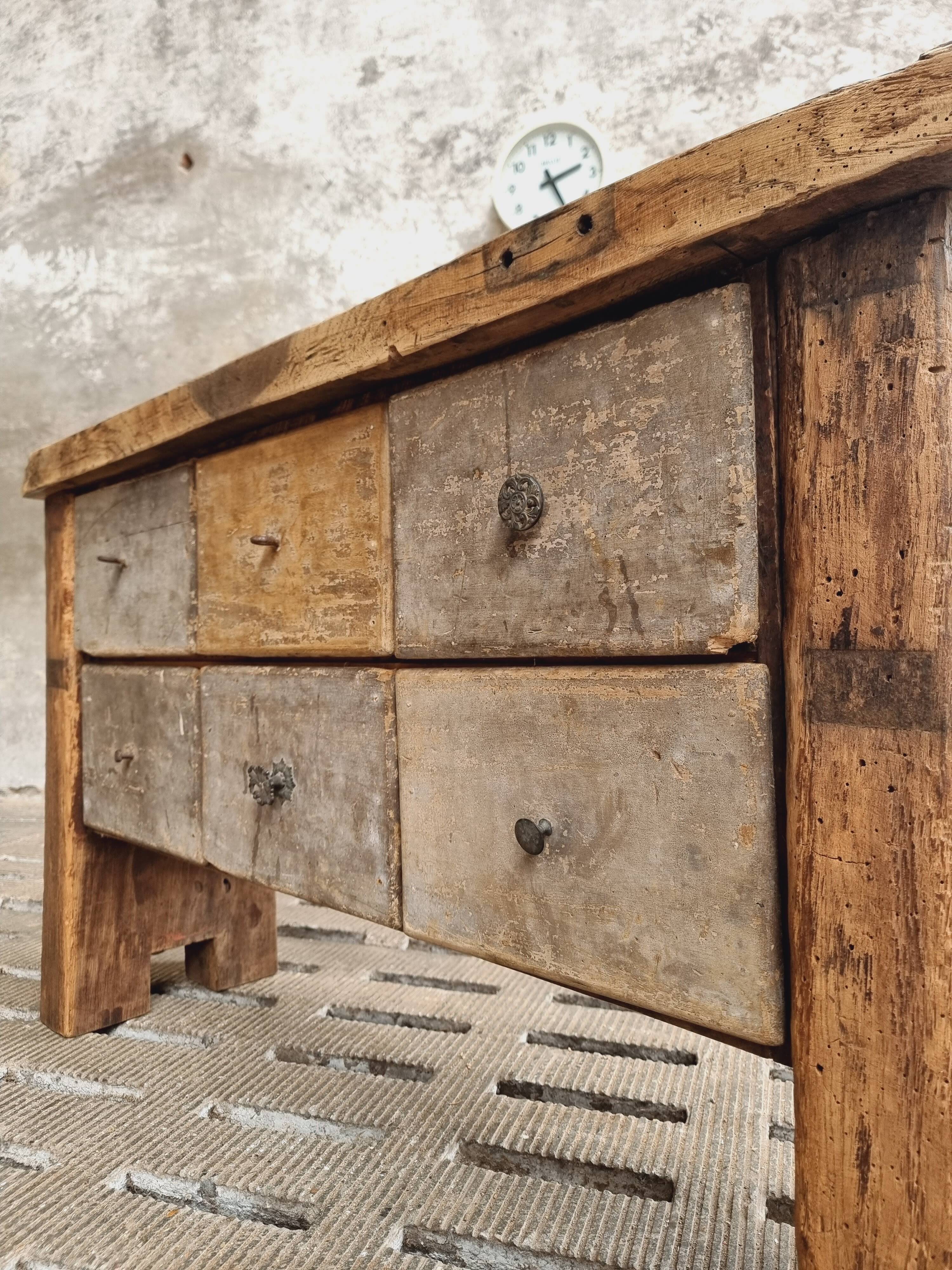 Antique workbench, chest of drawers, side table, bathroom furniture, 19th century