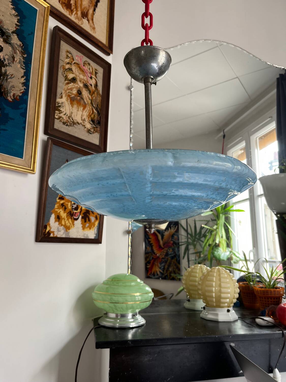 Large round ceiling light Clichy sky blue