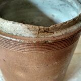 Brown enamelled stoneware pot and lid
