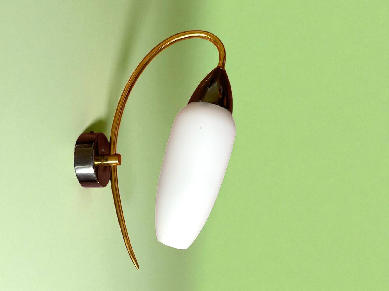 Vintage brass white Opaline Glass Wall Sconce