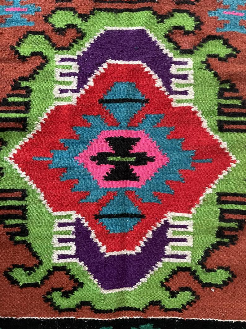 Moldavian runner rug with stylized flowers and geometric design