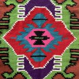 Moldavian runner rug with stylized flowers and geometric design