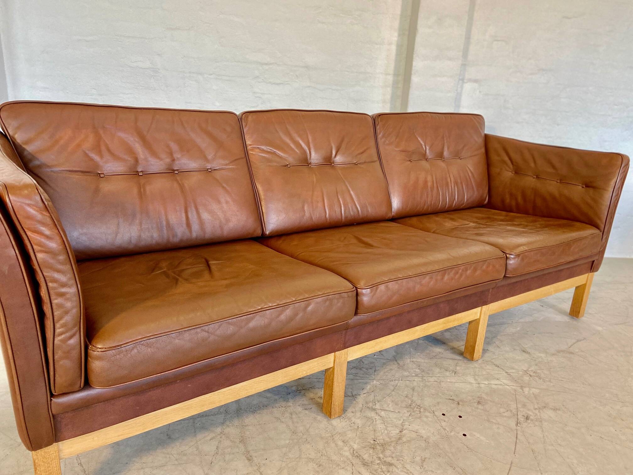 Mid century vintage danish skippers møbler 3 person sofa in coganc leather