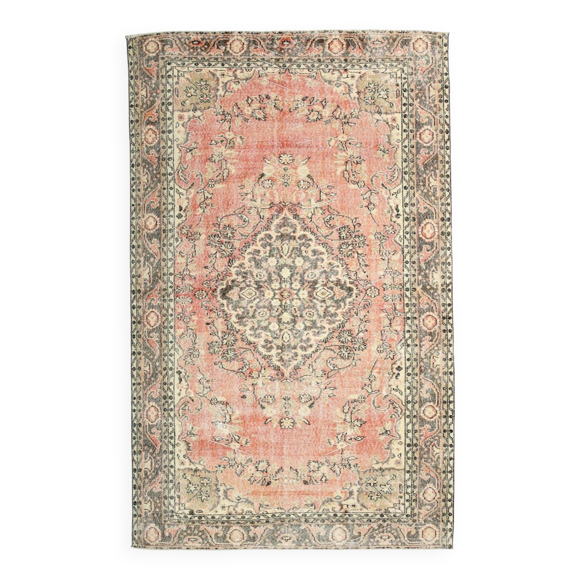Powder Pink Hand Woven Anatolian Vintage Carpet Rug, 182x295 Cm