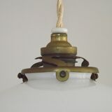 Suspension Art déco en opaline plissée blanche, France