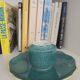 Copeland Spode England porcelain candlestick – turquoise shagreen design –