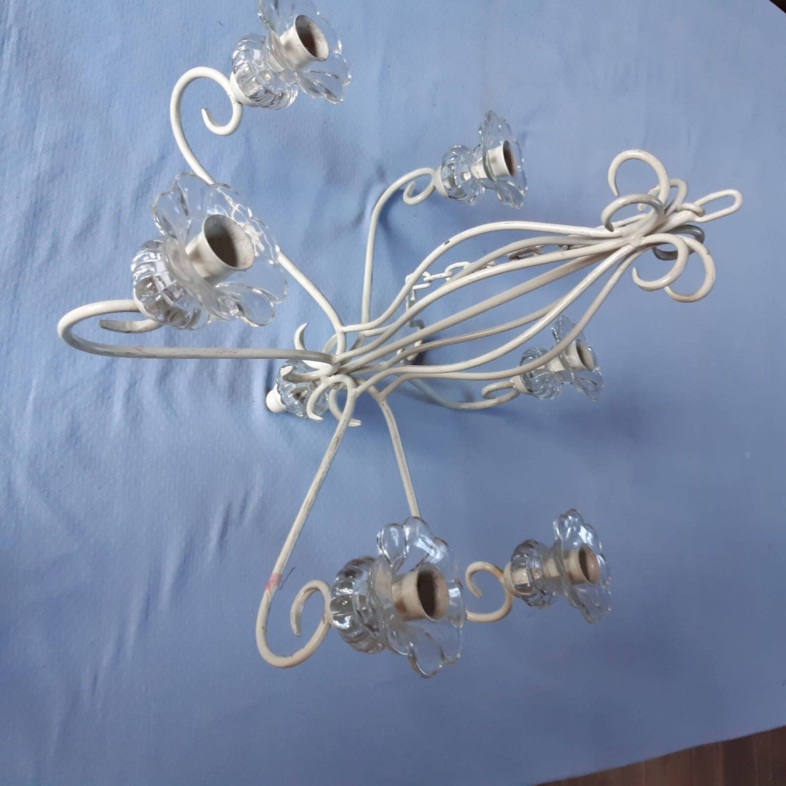 Wrought iron and glass candle chandelier