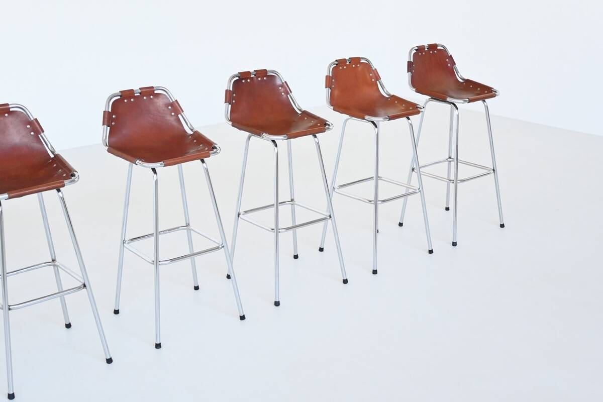 Charlotte Perriand bar stools in leather Les Arcs Ski Resort France 1960