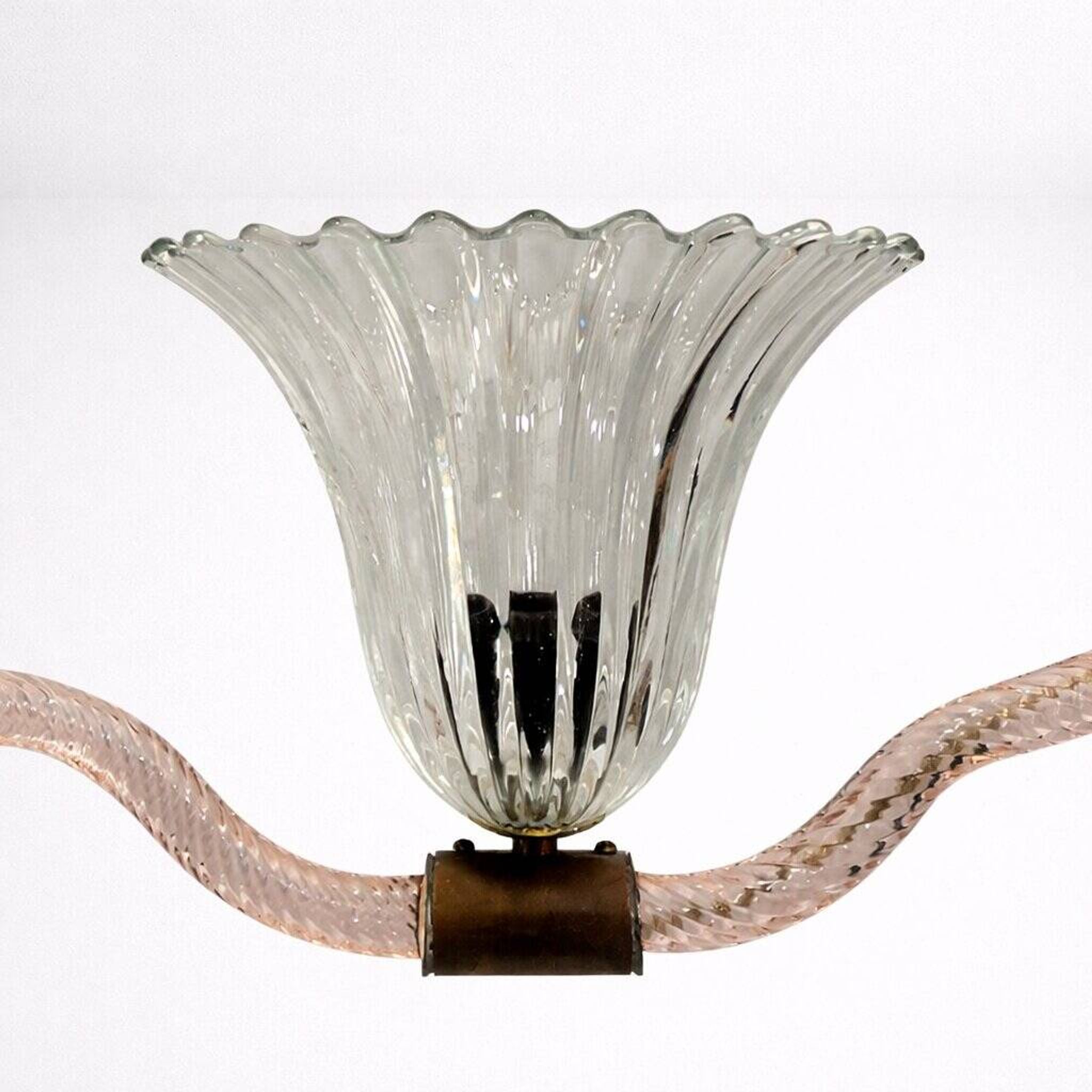 Art Deco Chandelier attributed to Barovier & Toso, Murano Glass, 1940s