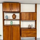 Antique modular shelf in solid French elm from the 60s, vintage
