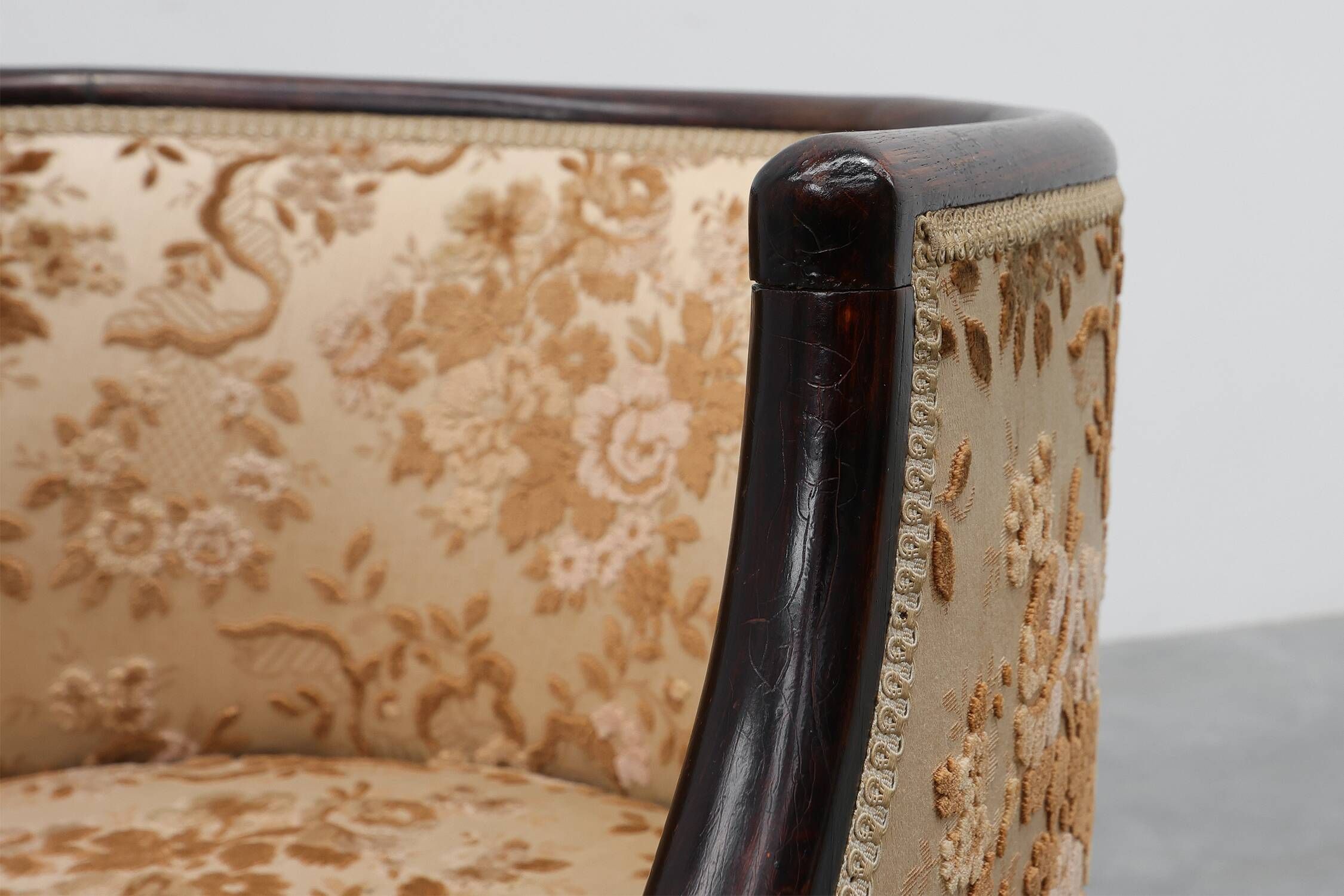 Pair of Ebonised Tub Armchairs with Floral Upholstery, France, Circa 1900