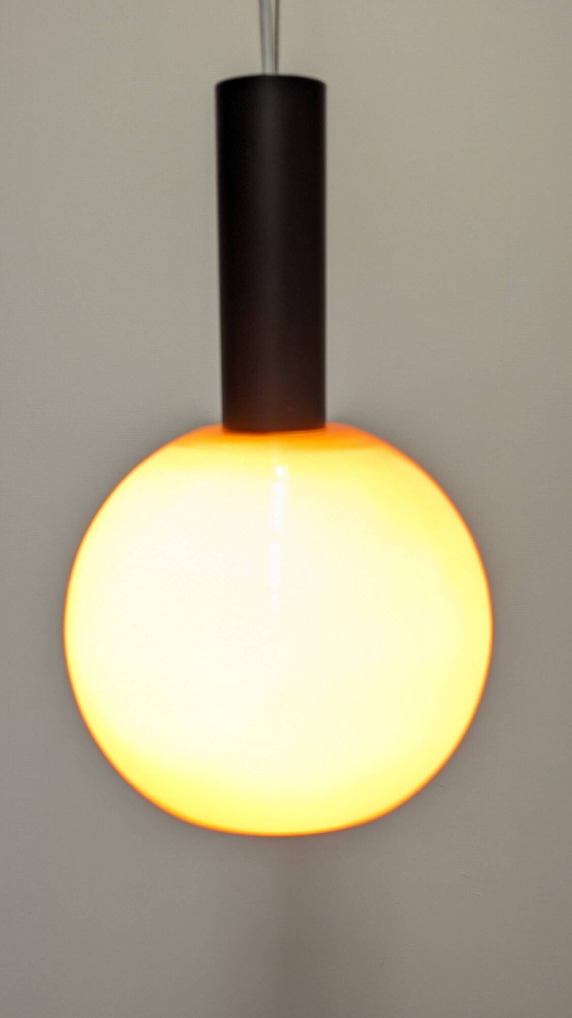 Orange opaline ball pendant light by Parscot, France circa 1970