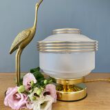 Table lamp vintage art deco globe in white frosted glass with golden edging
