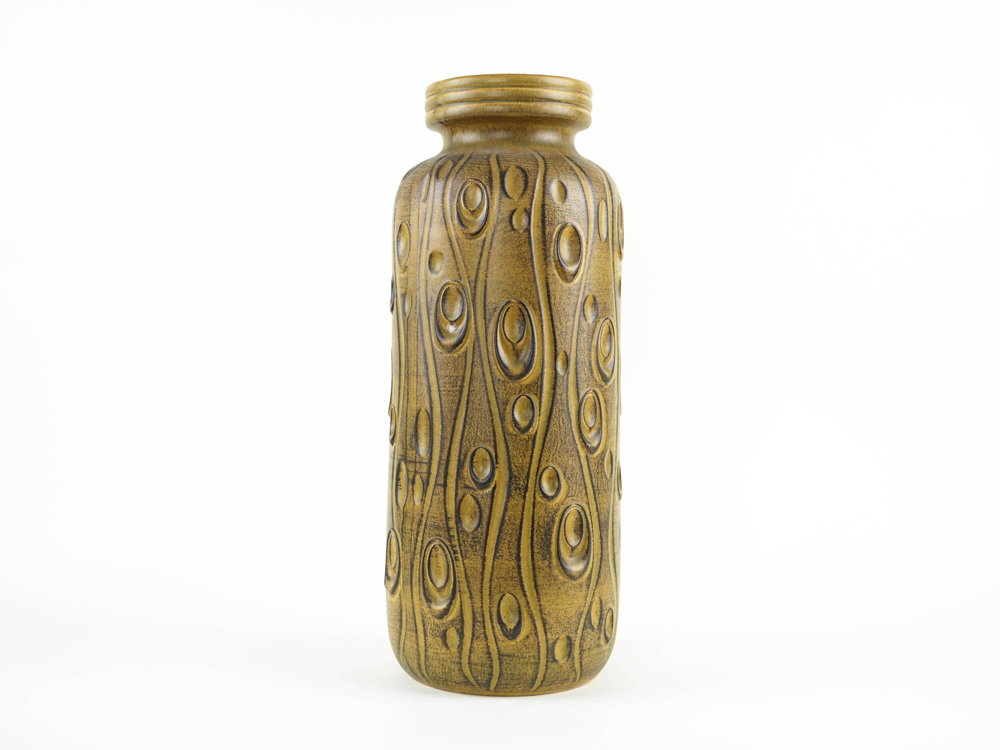 West German Fat Lava ceramic vase, glazed relief surface, 1970s