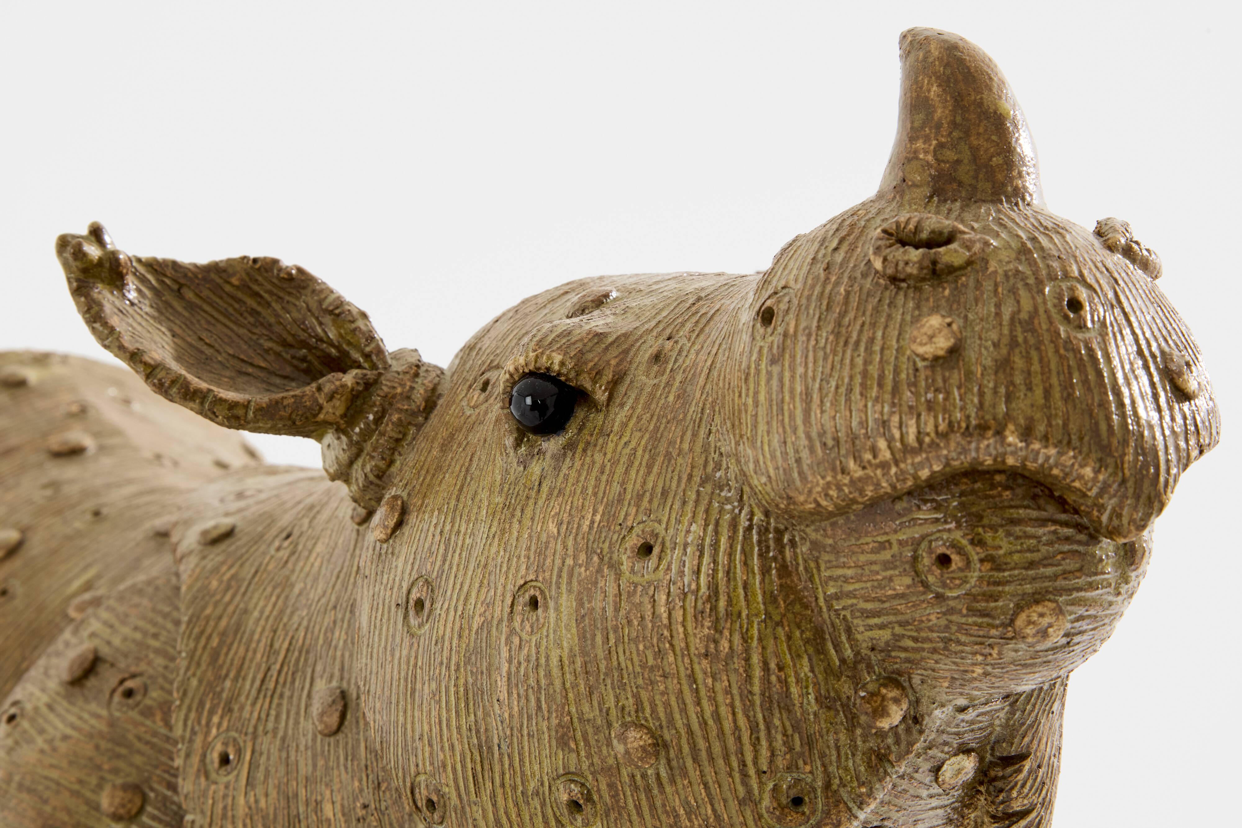 Valérie Courtet rhinoceros sculpture in glazed sandstone circa 2010