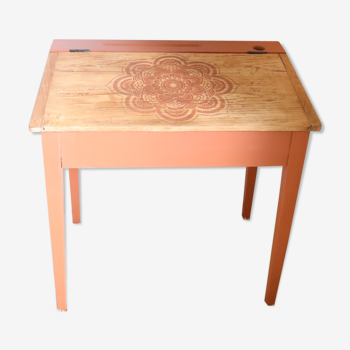 Bureau ocre motif mandala vieilli