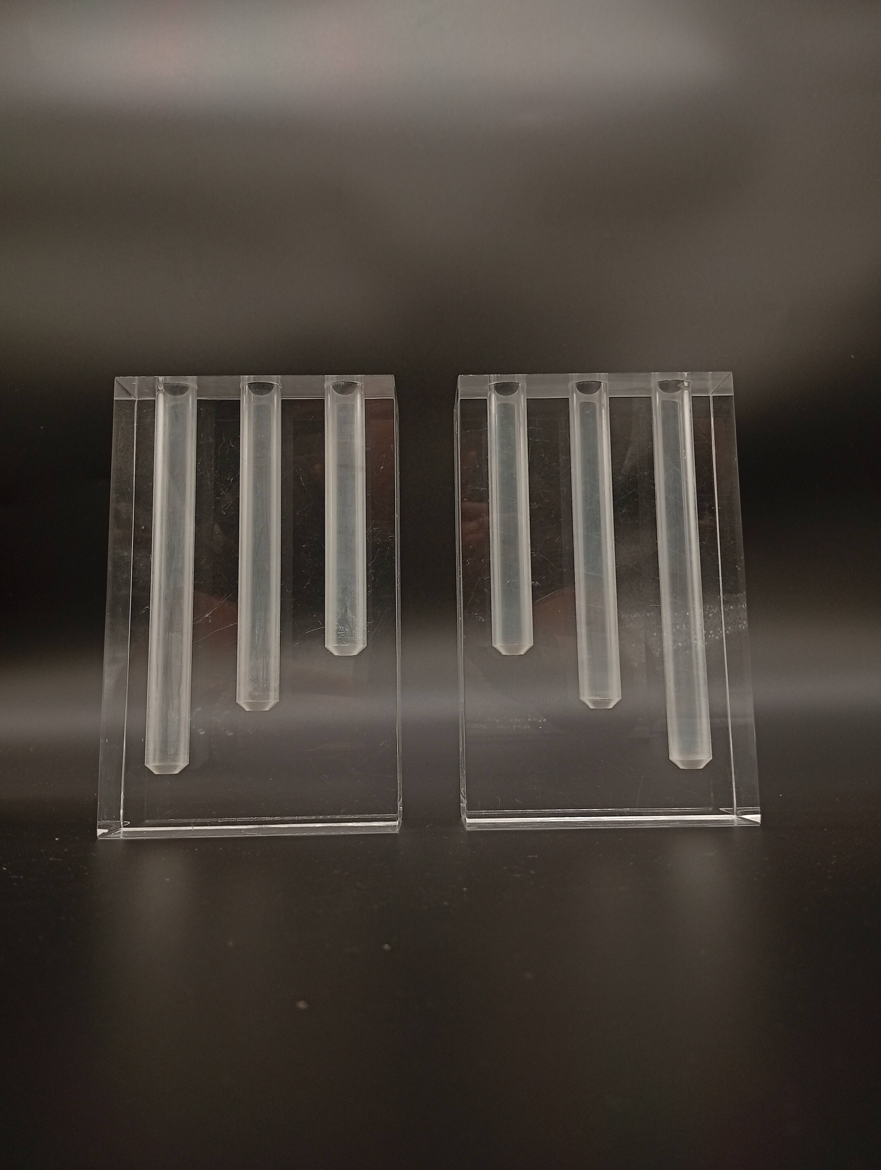 Duo Vase Bloc Résine Lucite Triple Cheminée Plexiglas Design Postmoderne
