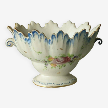 Coupe cache pot jardiniere en faience de clamecy decor floral