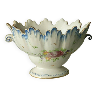 Coupe cache pot jardiniere en faience de clamecy decor floral