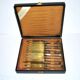 Lot de 12 couteaux à fromage vintage dorés en laiton et bois 1950 Coutelier Martin