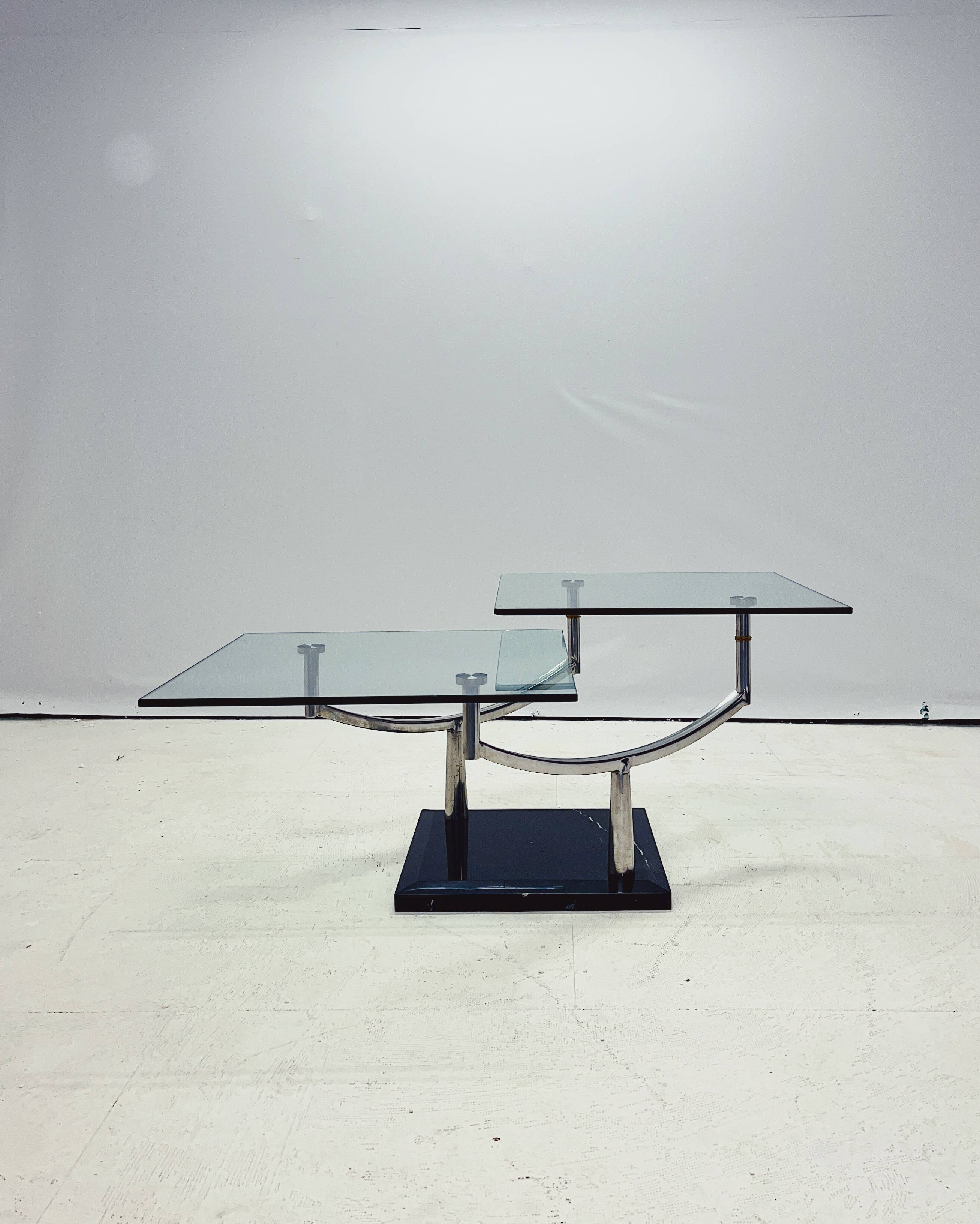 Vintage Danish Design Glass Coffee Table with Two Levels