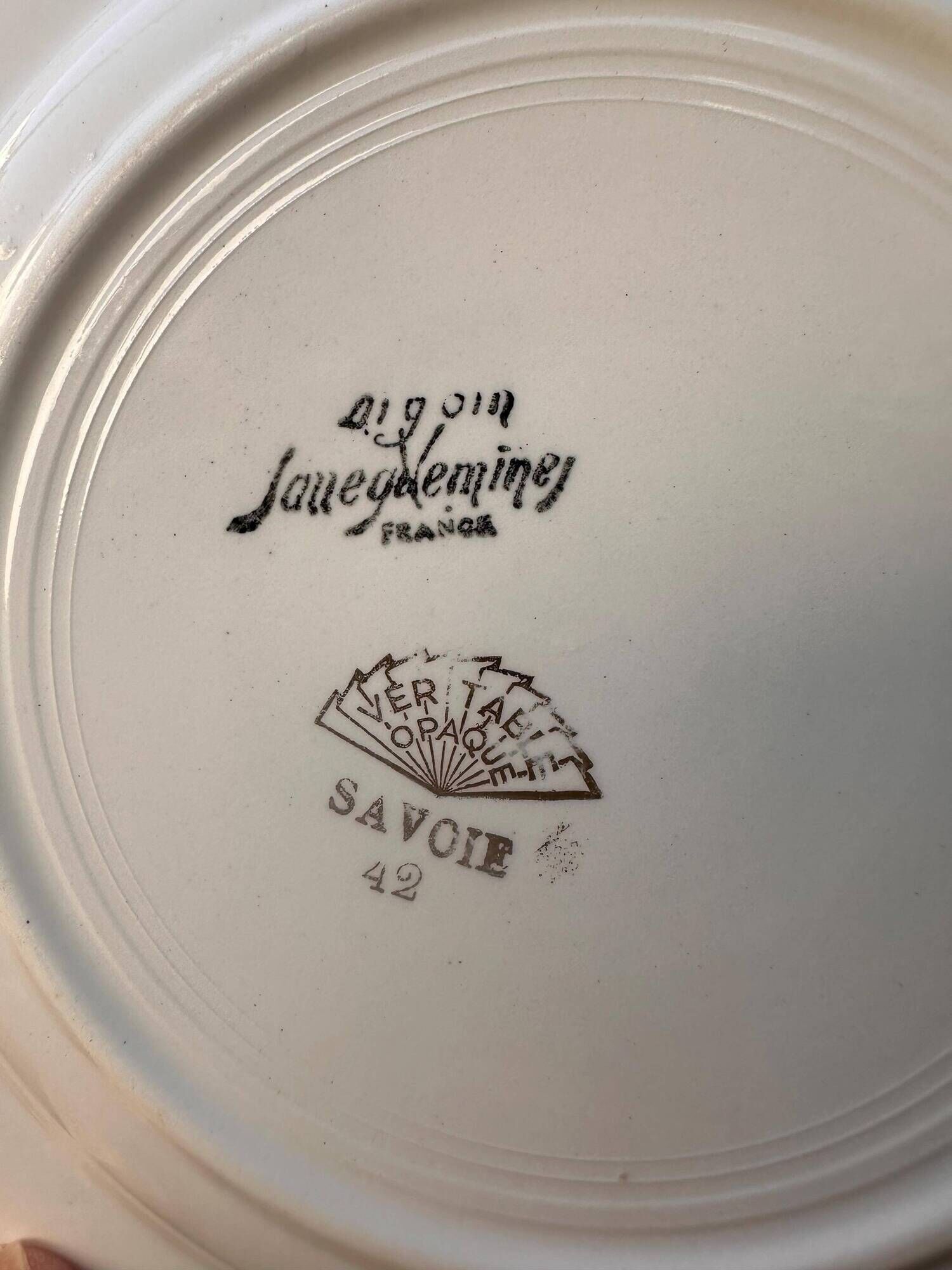 Dessert plates earthenware Digoin Sarreguemines Savoie green/gold, set of 9