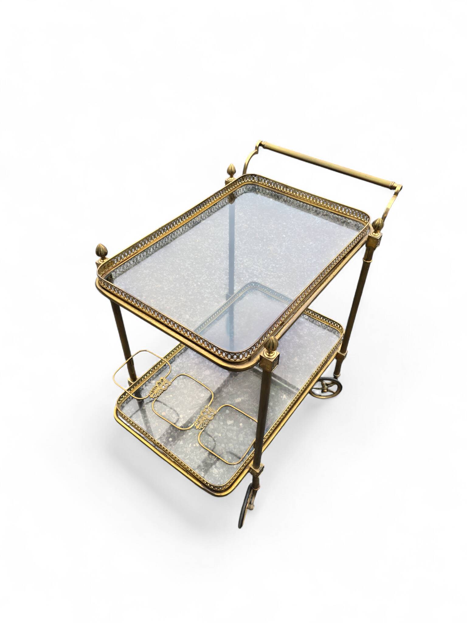 Serving cart - Neoclassical bar trolley in brass and glass