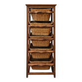 Rustic solid wood storage furniture with wicker baskets / vintage 20th century