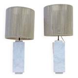 Pair of marble lamps from the 60s and their rope lampshades.