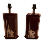 Paire de grandes lampes vintage en bois laqué, style Eric Maville