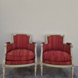 Pair of Louis XVI style bergère armchairs, antique.